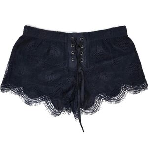 David Lerner Dark Blue Lace Up Lace Shorts
